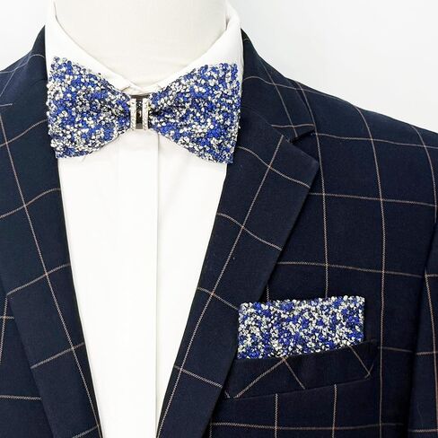 Sparkle Mens Bow Tie Set, Pre-tied Rhinestone Bow Tie and Prefolded Pocket Square Prom Wedding Party in Saudi Arabia