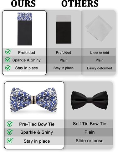 Sparkle Mens Bow Tie Set, Pre-tied Rhinestone Bow Tie and Prefolded Pocket Square Prom Wedding Party in Saudi Arabia