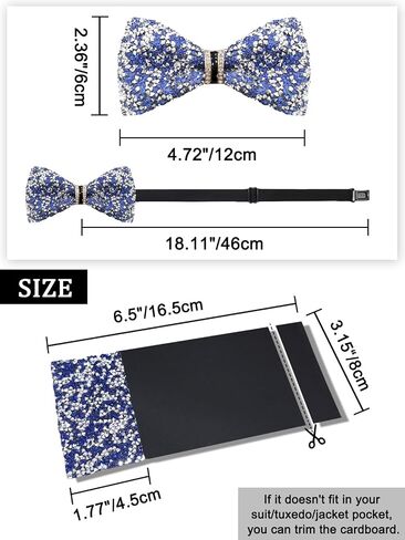 Sparkle Mens Bow Tie Set, Pre-tied Rhinestone Bow Tie and Prefolded Pocket Square Prom Wedding Party in Saudi Arabia