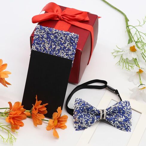 Sparkle Mens Bow Tie Set, Pre-tied Rhinestone Bow Tie and Prefolded Pocket Square Prom Wedding Party in Saudi Arabia