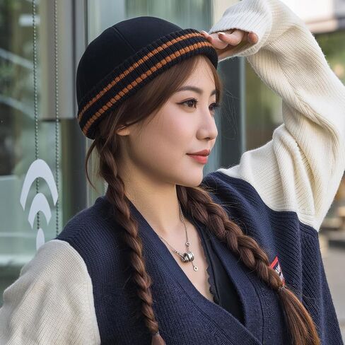 Cuff Short Fisherman Beanie Hat Warm Knit Brimless Hat Retro Docker Cap Adjustable in Saudi Arabia