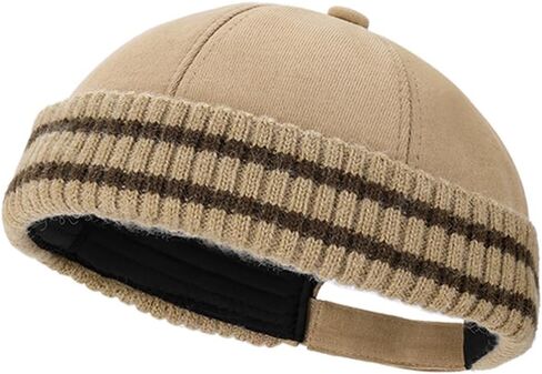 Cuff Short Fisherman Beanie Hat Warm Knit Brimless Hat Retro Docker Cap Adjustable in Saudi Arabia