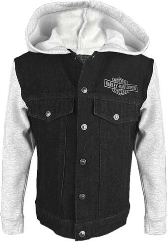 Harley-Davidson Little Boys' B&S Logo Denim Fleece Jacket - Black/Gray in Saudi Arabia