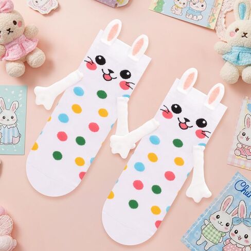 Funny Bunny Socks, Crazy Animal Magnetic Hand Holding Socks Anniversary Birthday Gifts for Women Friends Teen Girls in Kuwait