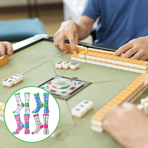 Shihanee 8 عبوات من جوارب Mahjong للنساء، جوارب ماه جونغ ذات طابع مرح مع أنماط كلاسيكية من القطن الملون، إكسسوارات هدايا لعشاق Mahjong in Kuwait