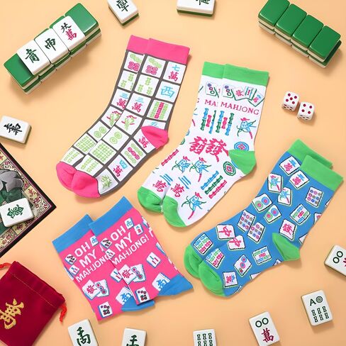 Shihanee 8 عبوات من جوارب Mahjong للنساء، جوارب ماه جونغ ذات طابع مرح مع أنماط كلاسيكية من القطن الملون، إكسسوارات هدايا لعشاق Mahjong in Kuwait