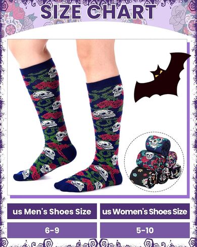 6 Pairs Sugar Skull Socks for Women Men Day of The Dead Gifts Novelty Colorful Calavera Halloween Skeleton Knee High Cotton Socks for Día De Muertos Sugar Skull Lovers in Saudi Arabia