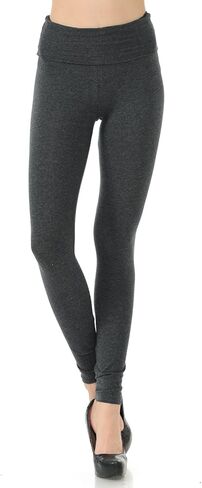 7Wins JJJ Women's Solid Cotton Spandex Jersey Fold Over Waistband Leggings in Saudi Arabia