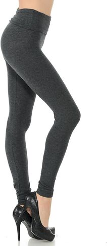 7Wins JJJ Women's Solid Cotton Spandex Jersey Fold Over Waistband Leggings in Saudi Arabia