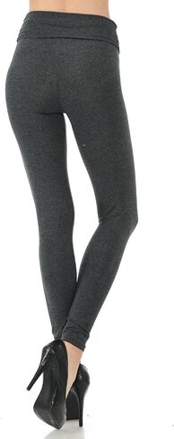 7Wins JJJ Women's Solid Cotton Spandex Jersey Fold Over Waistband Leggings in Saudi Arabia