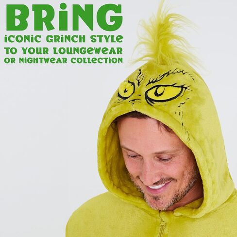 The Grinch Mens One-Piece Pajamas with Fleece Hood Cozy Loungewear - Gift for Men in Saudi Arabia