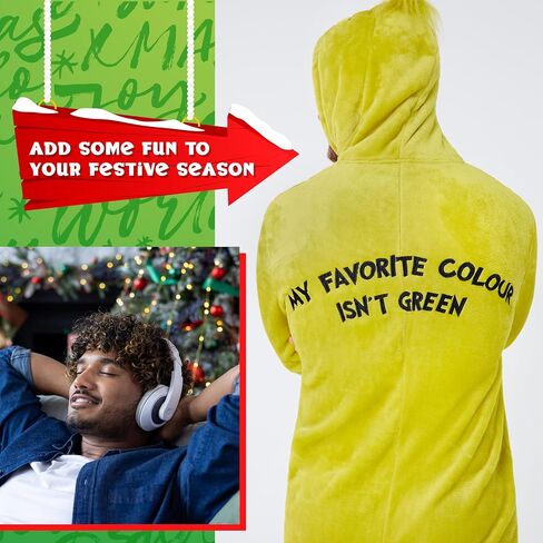 The Grinch Mens One-Piece Pajamas with Fleece Hood Cozy Loungewear - Gift for Men in Saudi Arabia