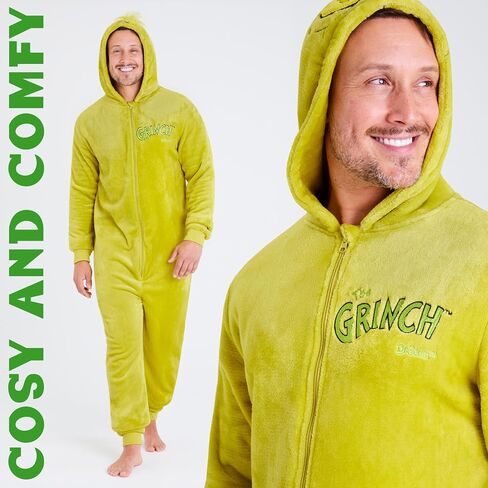 The Grinch Mens One-Piece Pajamas with Fleece Hood Cozy Loungewear - Gift for Men in Saudi Arabia