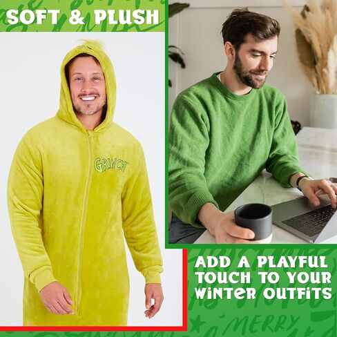 The Grinch Mens One-Piece Pajamas with Fleece Hood Cozy Loungewear - Gift for Men in Saudi Arabia