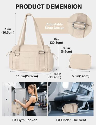 VUUDH Puffy Mini Gym Bag for Women, Carry On Multi-Pocket Water-Resistant Duffel, Lightweight Sports Bag for Fitness, Work, Travel, Daily Commute,Pink in Kuwait