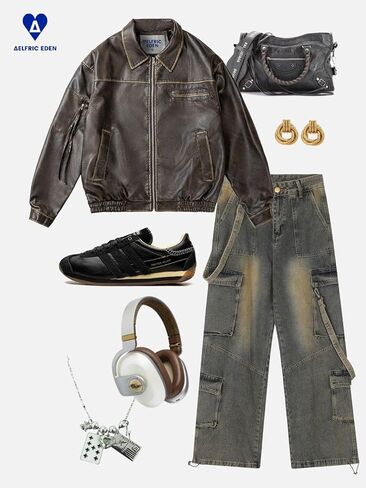 Aelfric Eden Jackets Multi Pocket Faux Leather Cropped Jacket Classic Vintage Comfy Soft Coats 2024 Trendy Outfits in Saudi Arabia