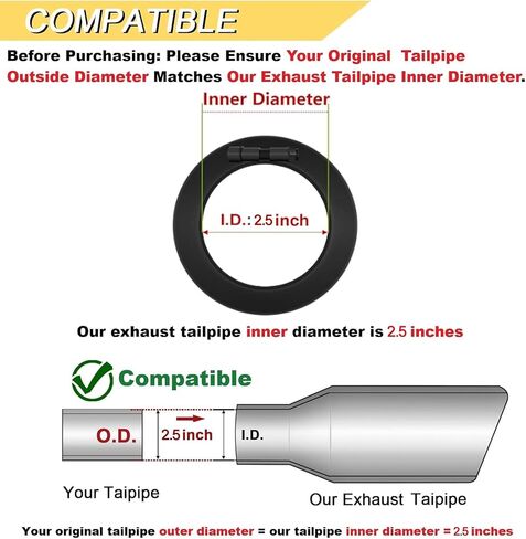 2.5 inch Inlet Exhaust Tip, 3" Outlet 6" Overall Length Stainless Steel Exhaust Tail Pipe, Bolt-On, Polished Tailpipe, Black (Fit for Tailpipe Outlet is 2.5", must OD not the ID) in Saudi Arabia