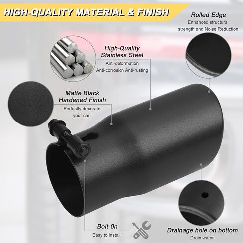 2.5 inch Inlet Exhaust Tip, 3" Outlet 6" Overall Length Stainless Steel Exhaust Tail Pipe, Bolt-On, Polished Tailpipe, Black (Fit for Tailpipe Outlet is 2.5", must OD not the ID) in Saudi Arabia