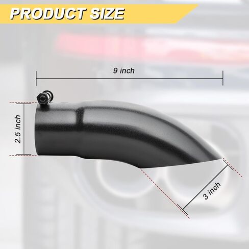 2.5 inch Inlet Curved Exhaust Tip, 3" Outlet 9" Overall Length Stainless Steel Turn Down Exhaust Tail Pipe, Bolt-On, Sleek Angle Cut, Polished Tailpipe, Black in Saudi Arabia