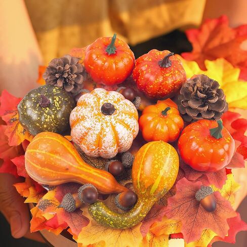 50PCS Fake Pumpkins and Pine Cones Set, Fall Decorations Mini Fake Pumpkins for Decorating Fall Baby Shower Decor, Halloween Thanksgiving Decor and Table Centerpieces in Saudi Arabia
