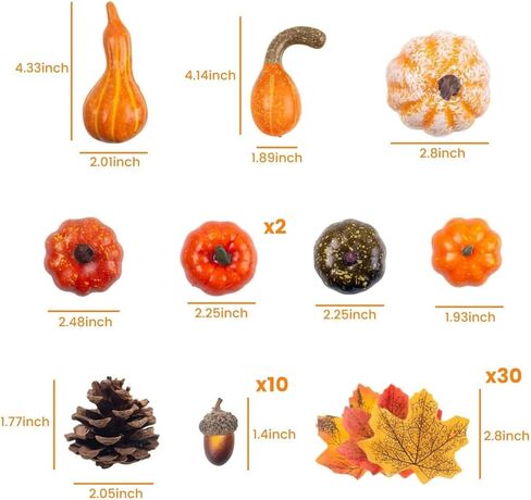 50PCS Fake Pumpkins and Pine Cones Set, Fall Decorations Mini Fake Pumpkins for Decorating Fall Baby Shower Decor, Halloween Thanksgiving Decor and Table Centerpieces in Saudi Arabia