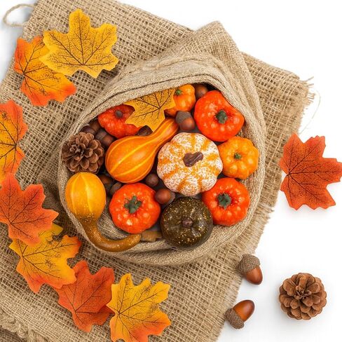 50PCS Fake Pumpkins and Pine Cones Set, Fall Decorations Mini Fake Pumpkins for Decorating Fall Baby Shower Decor, Halloween Thanksgiving Decor and Table Centerpieces in Saudi Arabia