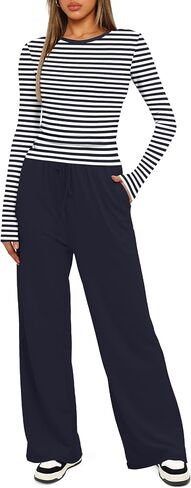 Darong Women's 2 Piece Sets Fall Outfits Long Sleeve Wide Leg Tracksuits Casual Lounge Set Matching Sets in Kuwait