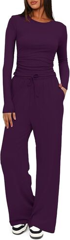Darong Women's 2 Piece Sets Fall Outfits Long Sleeve Wide Leg Tracksuits Casual Lounge Set Matching Sets in Kuwait