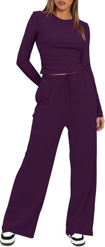 Darong Women's 2 Piece Sets Fall Outfits Long Sleeve Wide Leg Tracksuits Casual Lounge Set Matching Sets in Kuwait