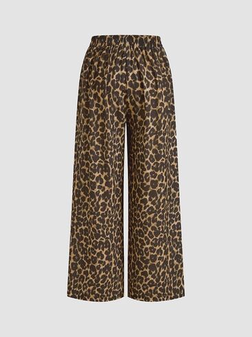 CIDER Leopard Pants Women Wide Leg Trousers Animal Print Mid Waist Elastic Casual Long Pants Streetwear in Saudi Arabia