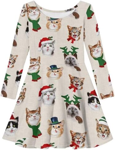 Girls Cute Long Sleeve Midi Dress for Party Casual Funny Swing A Line T Shirt Dress in Kuwait
