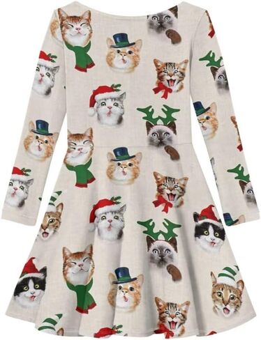 Girls Cute Long Sleeve Midi Dress for Party Casual Funny Swing A Line T Shirt Dress in Kuwait