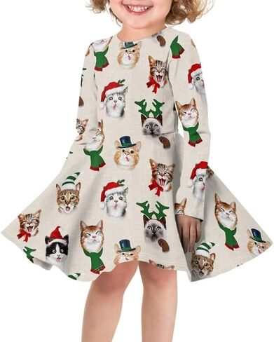 Girls Cute Long Sleeve Midi Dress for Party Casual Funny Swing A Line T Shirt Dress in Kuwait