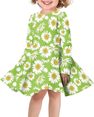Girls Cute Long Sleeve Midi Dress for Party Casual Funny Swing A Line T Shirt Dress in Kuwait