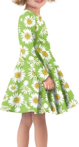 Girls Cute Long Sleeve Midi Dress for Party Casual Funny Swing A Line T Shirt Dress in Kuwait