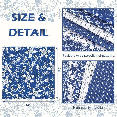 Whaline 60Pcs Flower Cotton Fabric Bundles Black White Floral Fat Quarters Flower Leaves Sewing Fabrics for DIY Handmade Crafting, 10 x 10 Inch in Saudi Arabia