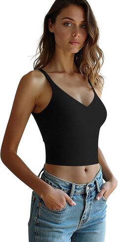 3 Pack Women's Spaghetti Strap Crop Top Ribbed Knit Basic V Neck Tank Top Cami Shirts in Kuwait