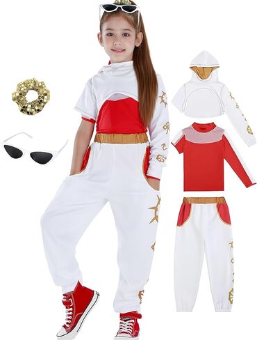 QRT Girls Zombies Costumes,Halloween Nova Costume Kids，Cheerleader Outfits Mesh Top Pant Skirt Dress Hooded Coat in Saudi Arabia