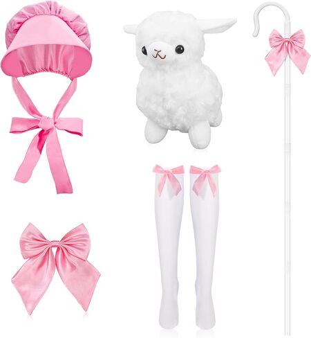 Halloween Shepherdess Costume Accessories with 63.4" Shepherds Hook Prop Staff Bow Knee-High Stockings for Women Party in Saudi Arabia