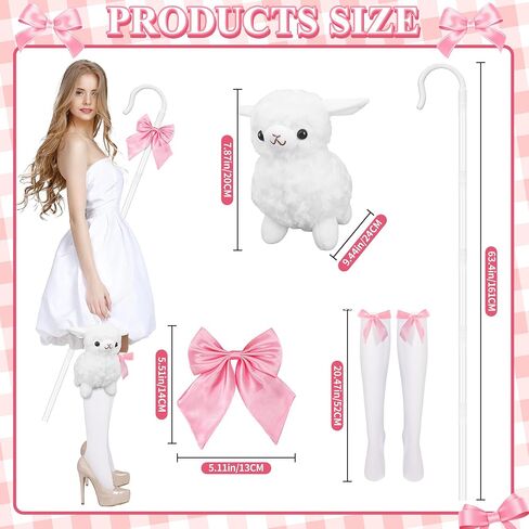 Halloween Shepherdess Costume Accessories with 63.4" Shepherds Hook Prop Staff Bow Knee-High Stockings for Women Party in Saudi Arabia