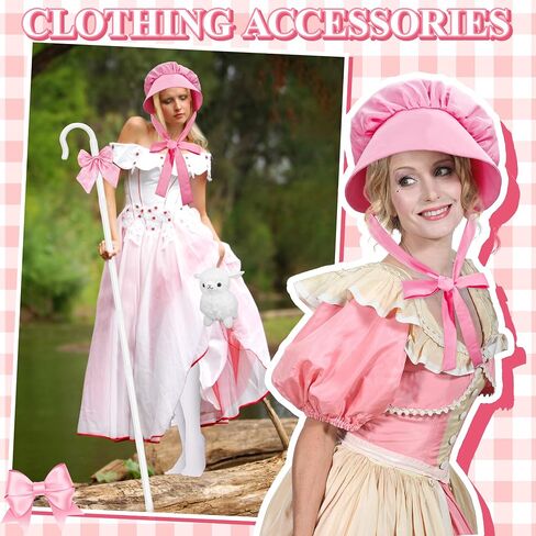 Halloween Shepherdess Costume Accessories with 63.4" Shepherds Hook Prop Staff Bow Knee-High Stockings for Women Party in Saudi Arabia