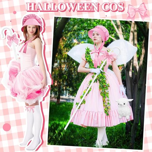 Halloween Shepherdess Costume Accessories with 63.4" Shepherds Hook Prop Staff Bow Knee-High Stockings for Women Party in Saudi Arabia