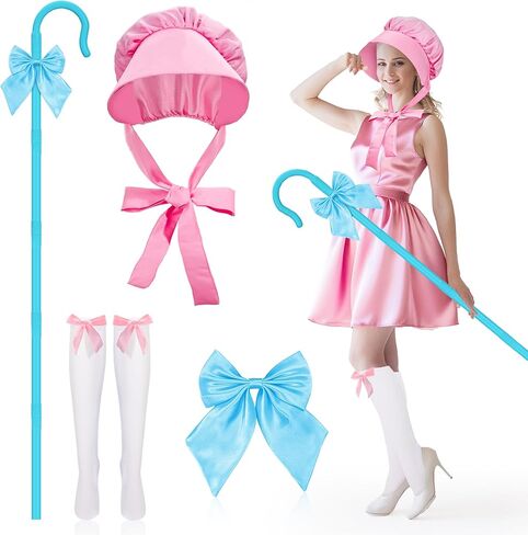 Halloween Shepherdess Costume Accessories with 63.4" Shepherds Hook Prop Staff Bow Knee-High Stockings for Women Party in Saudi Arabia