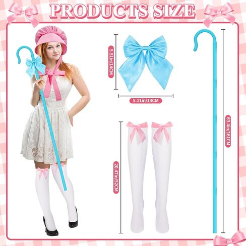 Halloween Shepherdess Costume Accessories with 63.4" Shepherds Hook Prop Staff Bow Knee-High Stockings for Women Party in Saudi Arabia