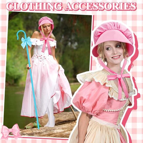 Halloween Shepherdess Costume Accessories with 63.4" Shepherds Hook Prop Staff Bow Knee-High Stockings for Women Party in Saudi Arabia