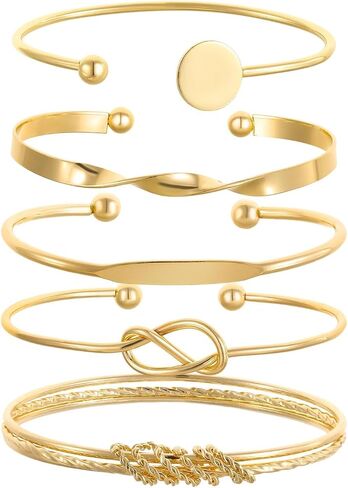 Gold Bracelets Set for Women, Stackable Boho Multi-layered Bracelets, Gold Bangle Bracelet, Multi Layer Stackable Cuff Bracelet Set, Trendy Elegance Charms Non Tarnish Minimalist Textured Boho Jewelry in Saudi Arabia