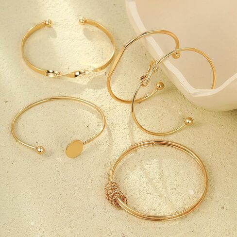 Gold Bracelets Set for Women, Stackable Boho Multi-layered Bracelets, Gold Bangle Bracelet, Multi Layer Stackable Cuff Bracelet Set, Trendy Elegance Charms Non Tarnish Minimalist Textured Boho Jewelry in Saudi Arabia