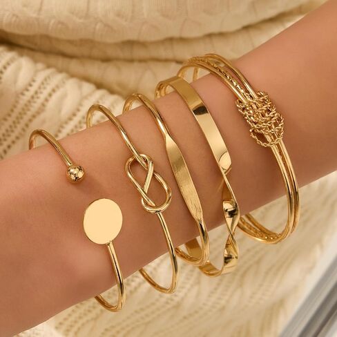 Gold Bracelets Set for Women, Stackable Boho Multi-layered Bracelets, Gold Bangle Bracelet, Multi Layer Stackable Cuff Bracelet Set, Trendy Elegance Charms Non Tarnish Minimalist Textured Boho Jewelry in Saudi Arabia
