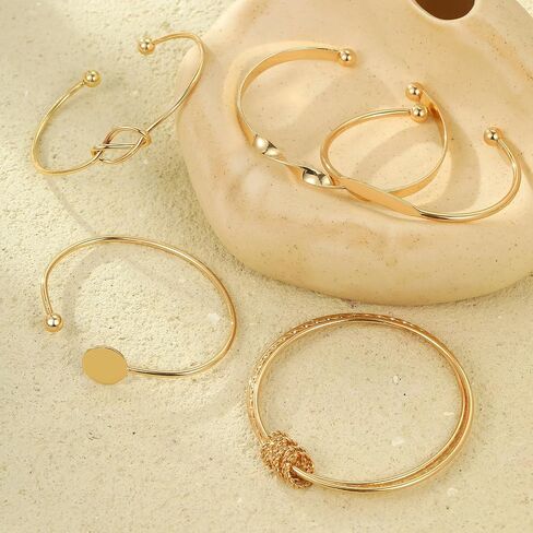 Gold Bracelets Set for Women, Stackable Boho Multi-layered Bracelets, Gold Bangle Bracelet, Multi Layer Stackable Cuff Bracelet Set, Trendy Elegance Charms Non Tarnish Minimalist Textured Boho Jewelry in Saudi Arabia
