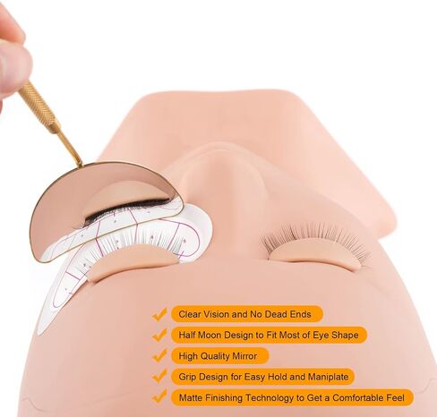 Upgraded Design Lash Mirror for Eyelash Extension Supplies, Large Half Moon Stainless Steel Eyelash Mirror, Dental Mirror for Lash Extensions, Light-weight Eyelash Extension Mirror for Supplies Lashes in Saudi Arabia